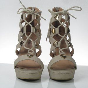 Top Moda shoes beige suede lace-up sandal size 7